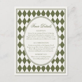 Green Harlequin Checkered Finer Details Wedding Informatiekaartje