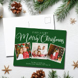 Green Have a Very Joyry Christmas 3 Photo Collage<br><div class="desc">Vert festif Avoir un très joyeux Noël 3 carte photo avec belle calligraphie en blanc. Cette élégante carte à trois photos de famille classique de vacances avec un script magnifique et votre nom sous le mignon collage photo carré.</div>