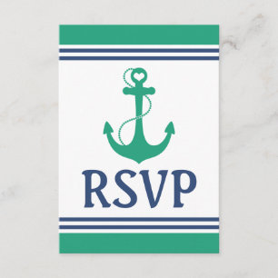 Green Heart Anchor Monogram Wedding RSVP Kaartje