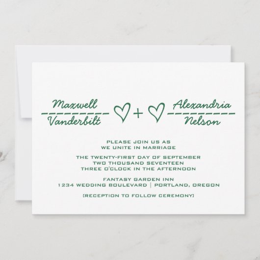 Green Heart Equation Wedding Invitation (Devant)