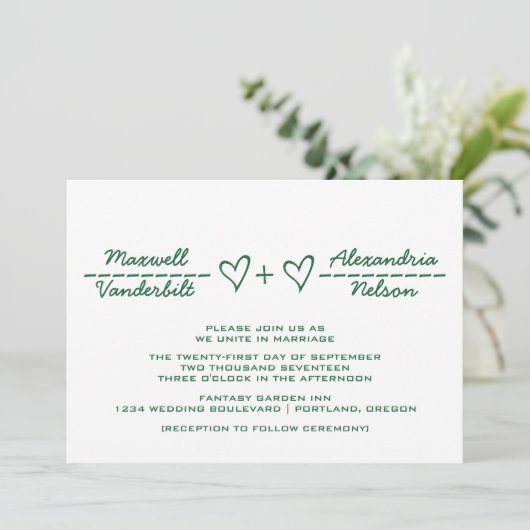 Green Heart Equation Wedding Invite Kaart (Staand voorkant)