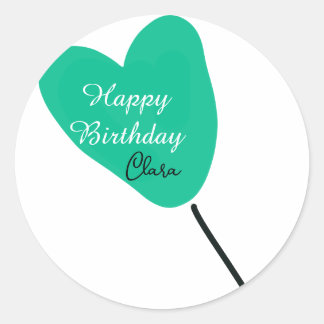Green heart happy birthday white black balloon kid ronde sticker
