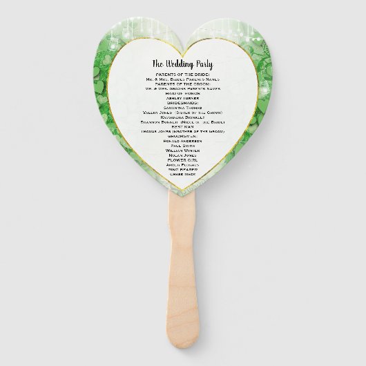Green Heart Leaf Tree Wedding Program Fan Handwaaier (Achterkant)