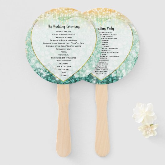 Green Heart Leaf Tree Wedding Program Fan Handwaaier (Voorkant en achterkant)
