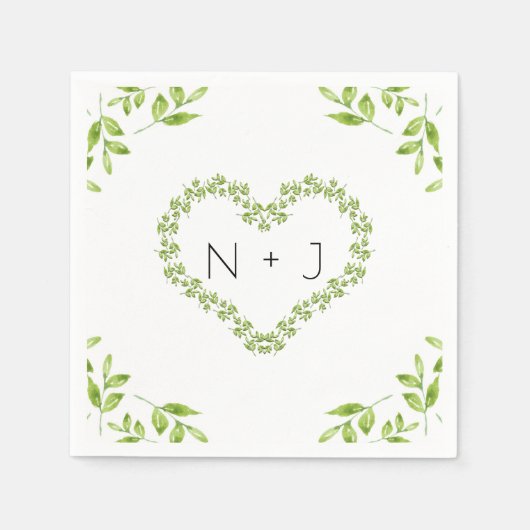 Green Heart Leaves Shabby Chic Greenery Wedding Servet (Voorkant)