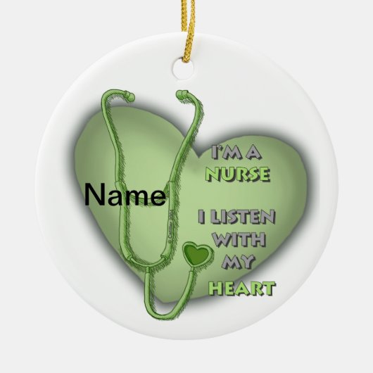 Green Heart Nurse aangepaste verpleegkundigen orna Keramisch Ornament (Voorkant)