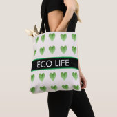 Green Heart Shape Leaf Pattern op Beige Canvas tas (Dichtbij)