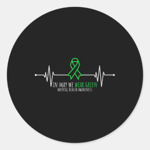 Green Heartbeats Ribbon Mentale Gezondheid Bewustz Ronde Sticker
