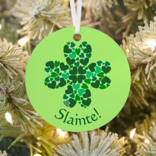 Green Hearts Shamrock St. Patrick's Metalen Ornament