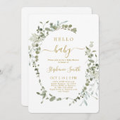 Green Hello Baby shower Invitation (Devant / Derrière)