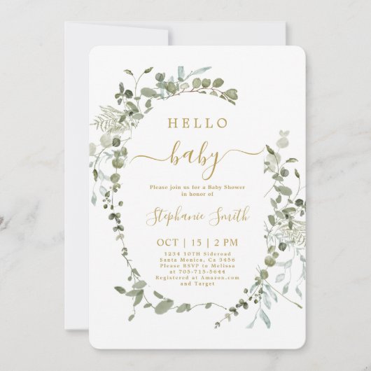 Green Hello Baby shower Invitation (Devant)