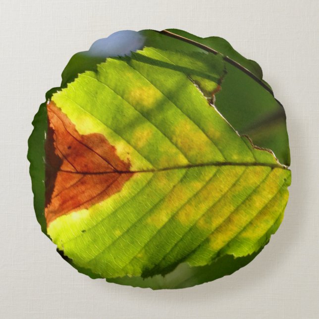 Green Herfst Leaf Rond Kussen (Voorkant)