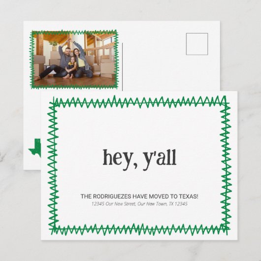Green Hey Y'all - Verhuisd naar Texas Briefkaart (Voorkant / Achterkant)