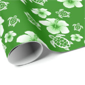 Green Hibiscus Honu Hawaiian Pattern Cadeaupapier (Rol Hoek)
