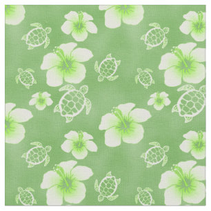 Green Hibiscus Honu Hawaiian Stof