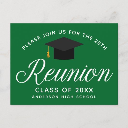 Green High School Reunion Custom Party Invitat Briefkaart (Voorkant)