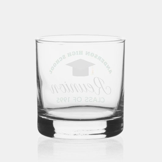 Green High School Reunion Party Custom Alumni Whisky Glas (Achterkant)