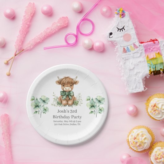 Green Highland Koe verjaardagsfeestje Papieren Bordje (Feest)
