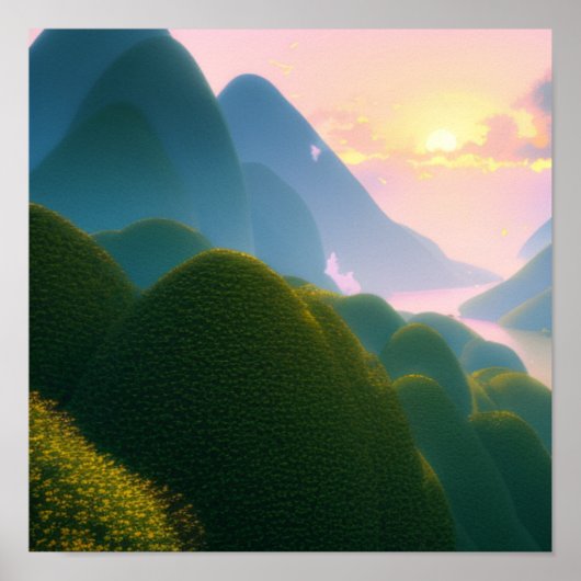 Green Hills by the River Poster (Devant)