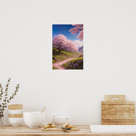 Green Hills en Cherry Blossom Path Poster (Keuken)