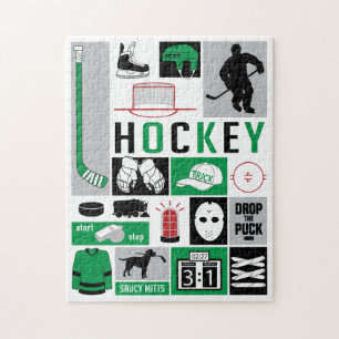 Green Hockey Elements Stick Puck Player Legpuzzel