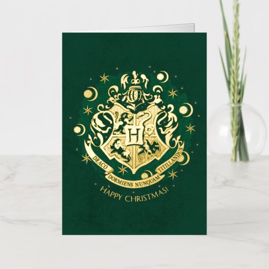 Green HOGWARTS™ Crest Holiday Wreate Folie Wenskaart (Voorkant)