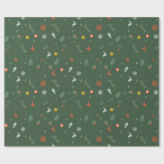 Green Holiday Foliage, Reindeer, & Ornaments Paper Cadeaupapier