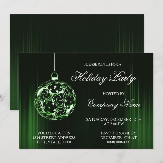 Green Holiday Ornament Ornament Invitation (Devant / Derrière)