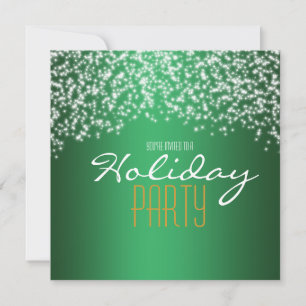 Green Holiday Party Glitter Sparkle Invitation Kaart