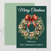 Green Holly Berry Carte de Noël Wreath (Devant / Derrière)