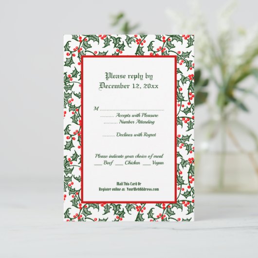 Green Holly Holiday Editable 3,5x 5-inch Response Kaart (Staand voorkant)