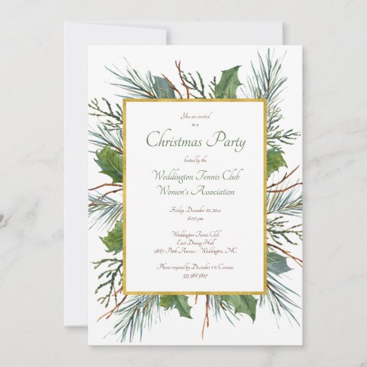 Green Holly kerstfeest uitnodiging (Voorkant)