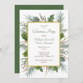 Green Holly Noël Fête Invitation (Devant / Derrière)