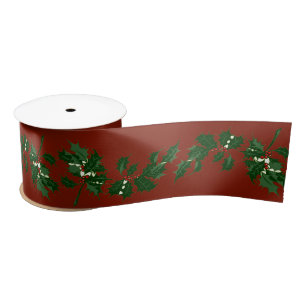 Green Holly op rood Lint