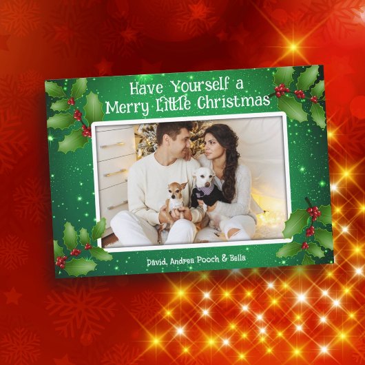 Green Holly Photo Joyeuses petites cartes de Noël