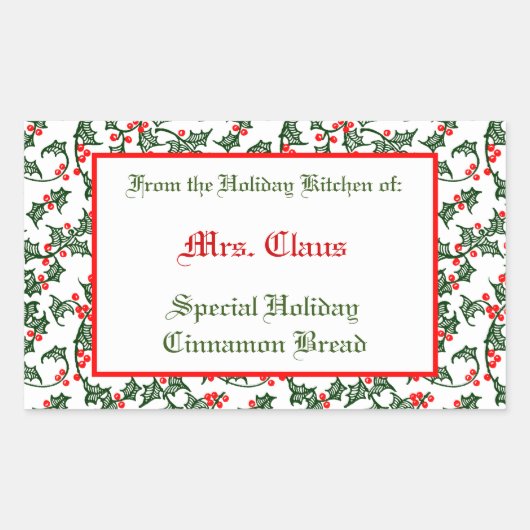 Green Holly Red Berries Editable Baking Sticker (Voorkant)