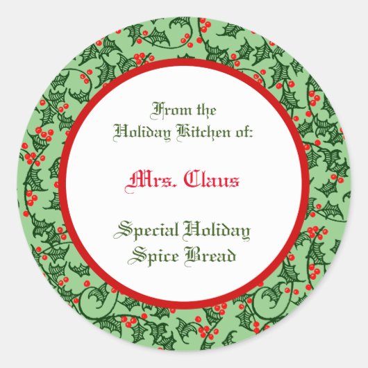 Green Holly with Red Berries Custom Baking Ronde Sticker (Voorkant)