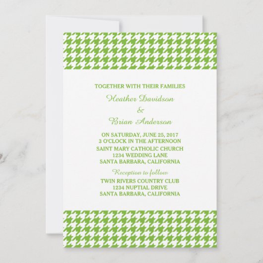 Green Houndstooth Wedding Invite Kaart (Voorkant)