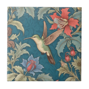 Green Hummingbird Bird William Morris stijl links Tegeltje