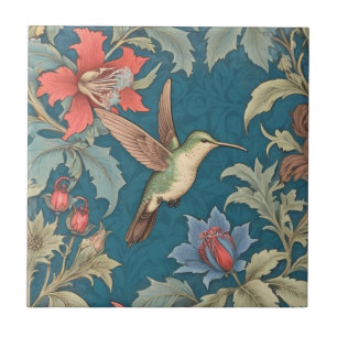 Green Hummingbird Bird William Morris stijl rechts Tegeltje