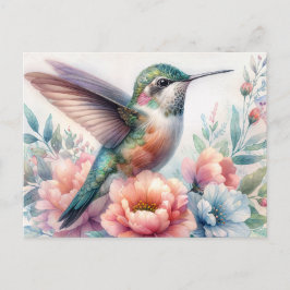 Green Hummingbird Floral Watercolor Postcard Briefkaart