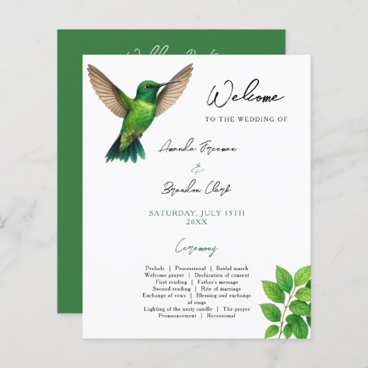 Green Hummingbird Leafy Botanical Border Wedding (Voorkant / Achterkant)