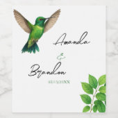 Green Hummingbird Leafy Botanical Border Wedding Wijn Etiket (Enkel label)