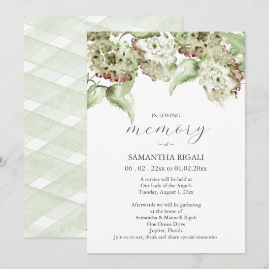 Green Hydrangea Celebration of Life Invitations (Devant / Derrière)