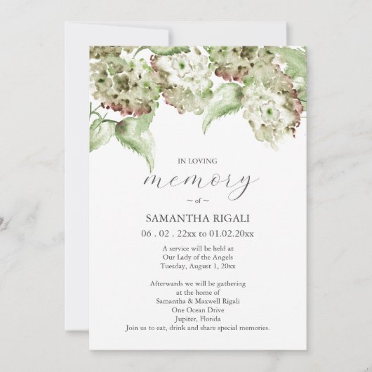 Green Hydrangea Celebration of Life Invitations Kaart (Voorkant)
