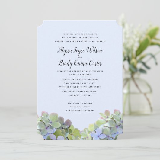 Green Hydrangea Custom Wedding Invitations (Debout devant)