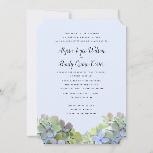 Green Hydrangea Custom Wedding Invitations (Devant)