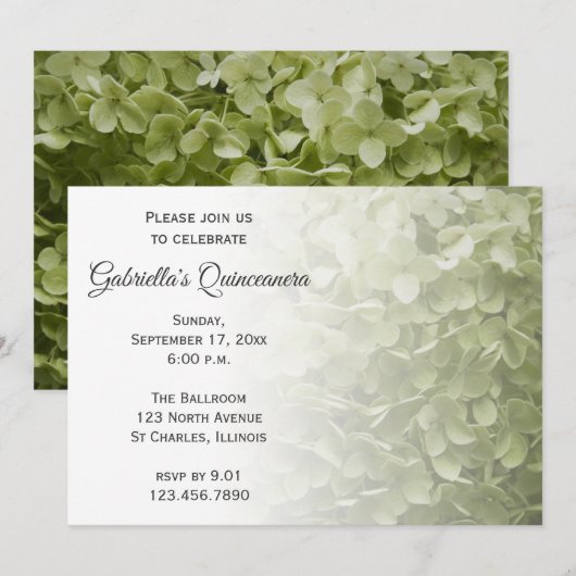 Green Hydrangea Flower Quinceanera Invitation Kaart (Voorkant / Achterkant)