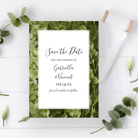 Green Hydrangea Flower Wedding Save the Date