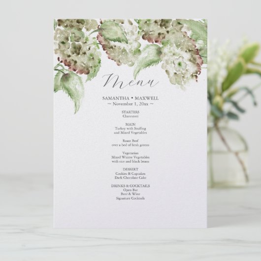Green Hydrangea Wedding Decor Menus Menu (Staand voorkant)